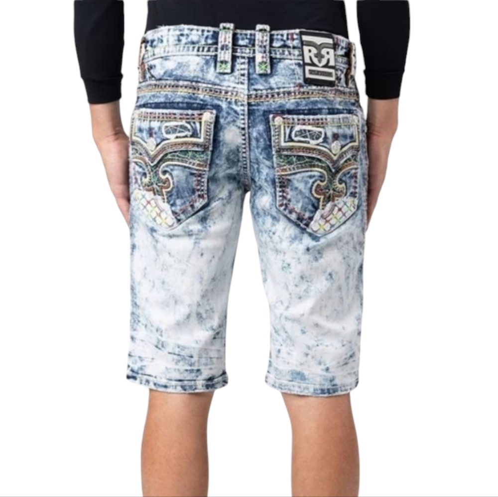 🆕️Rock Revival Acid BLU Jaser Jean Shorts. Men's Size: Waist 28x14 Inseam.